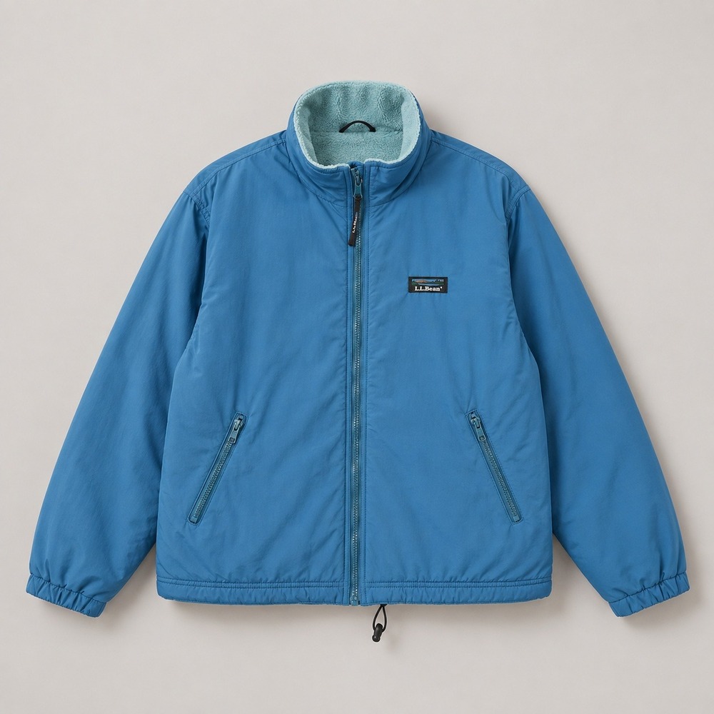 LL Bean Vintage Warm-Up Jacket Fleece Lined Teal Blue Bomber Windbreaker